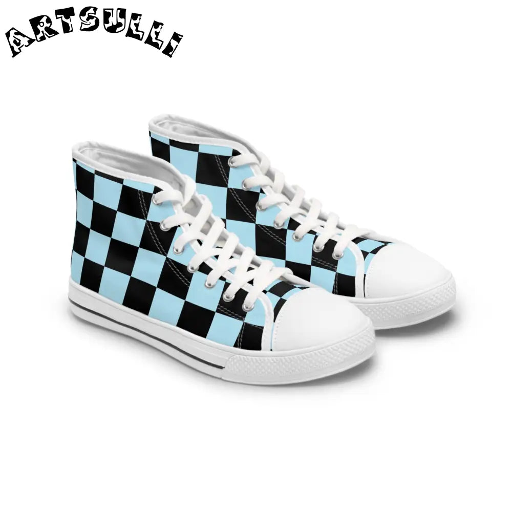 JAKKOUTTHEBXX Checkerboard Black and Blue Women’s High Top Sneakers
