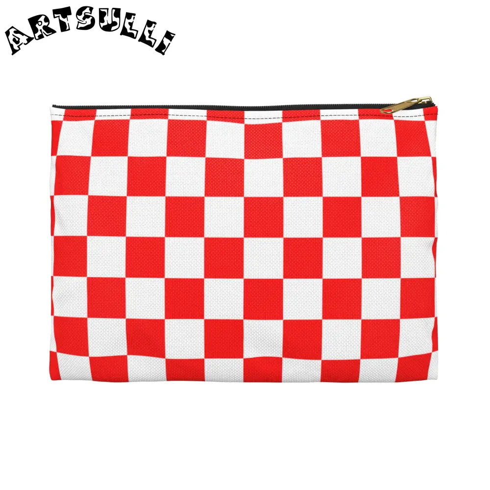 JAKKOUTTHEBXX Checkerboard Red and White Accessory Pouch