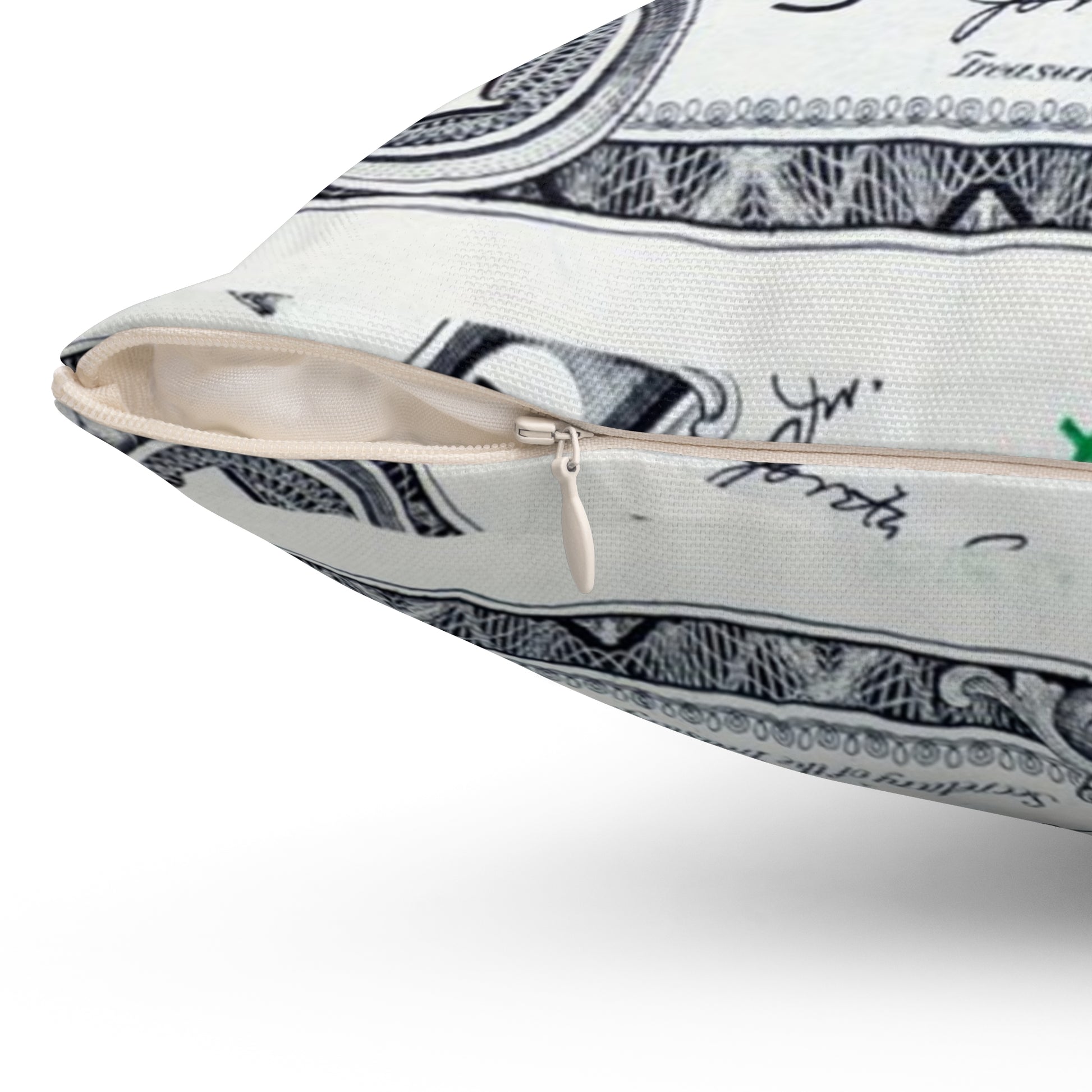Money Collage Spun Polyester Square Pillow, Artsulli - Art is Long, Life is Short, Home Decor, , , , , , , 