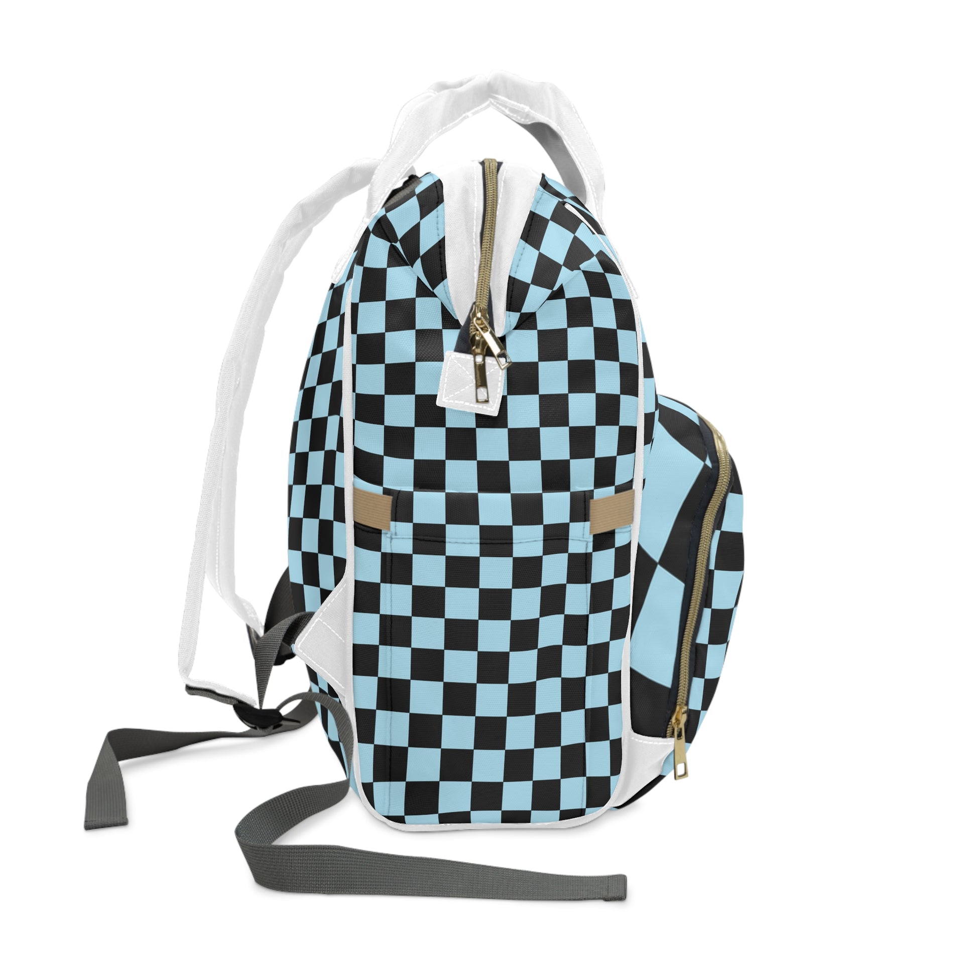 Checkerboard Black and Blue Multifunctional Diaper Backpack, Artsulli - Art is Long, Life is Short, Bags, , , , , , , 