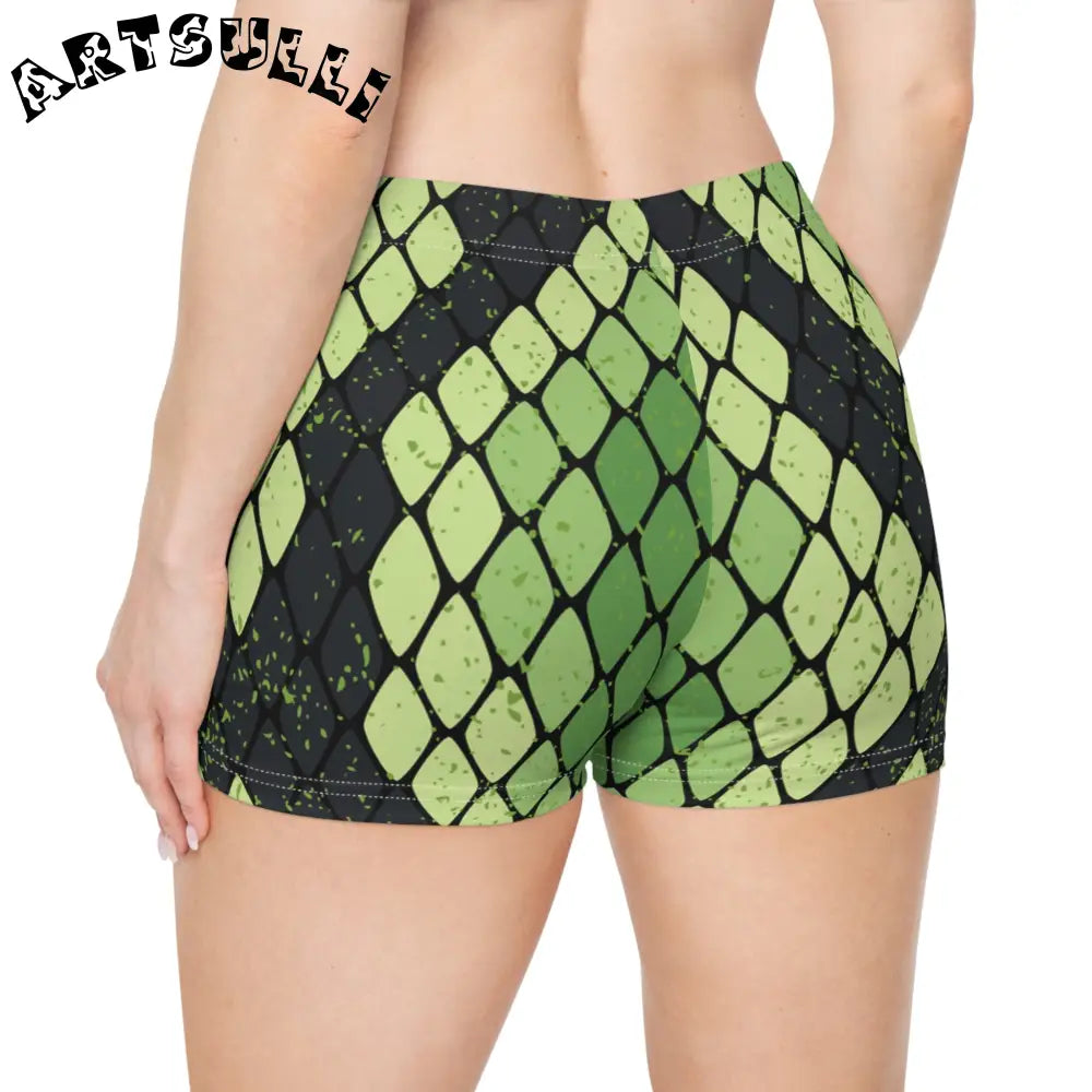 JAKKOUTTHEBXX Snake Skin Green and Black Women’s Shorts (AOP)