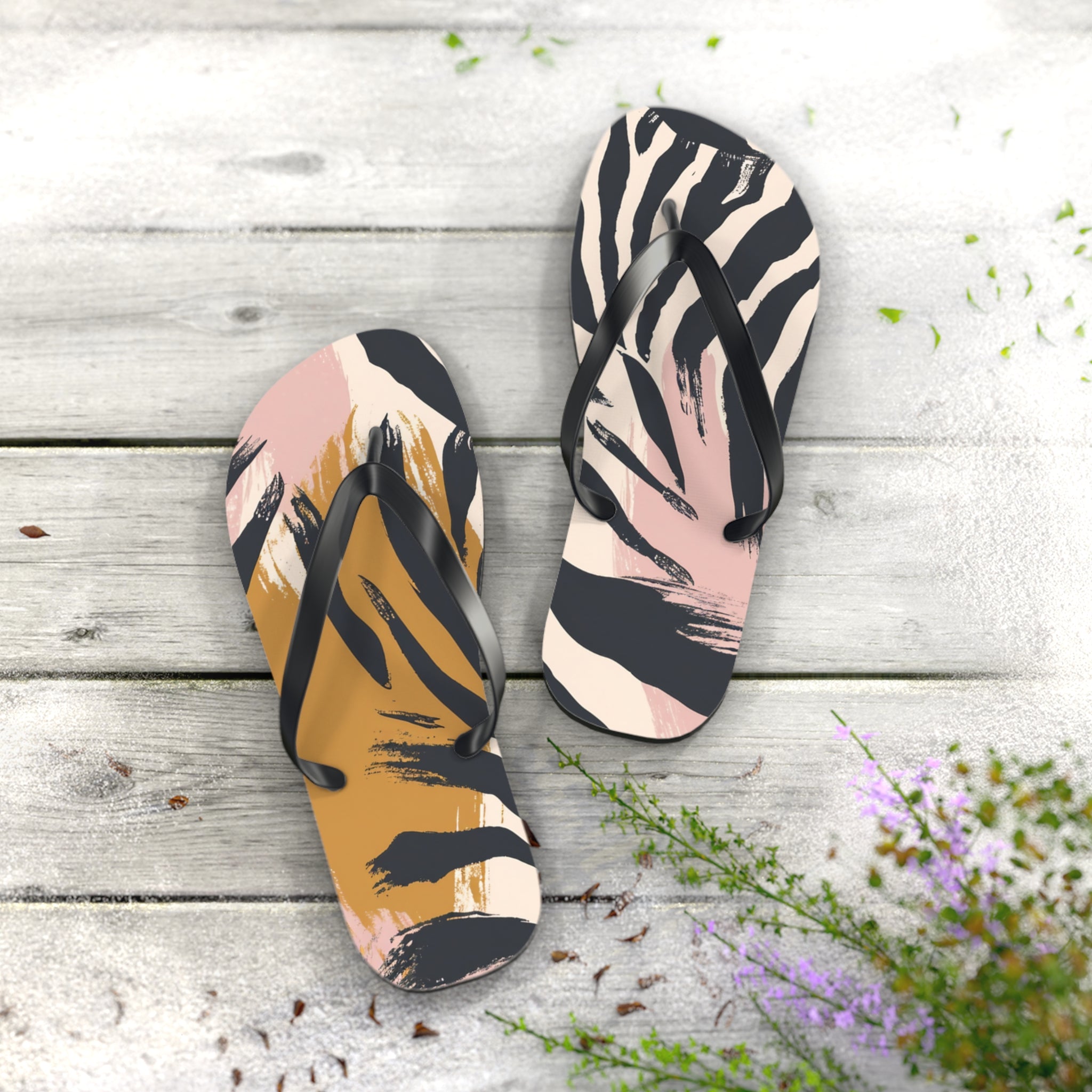 Zebra Brush Strokes Flip Flops, Artsulli - Art is Long, Life is Short, Shoes, , , , , , , 