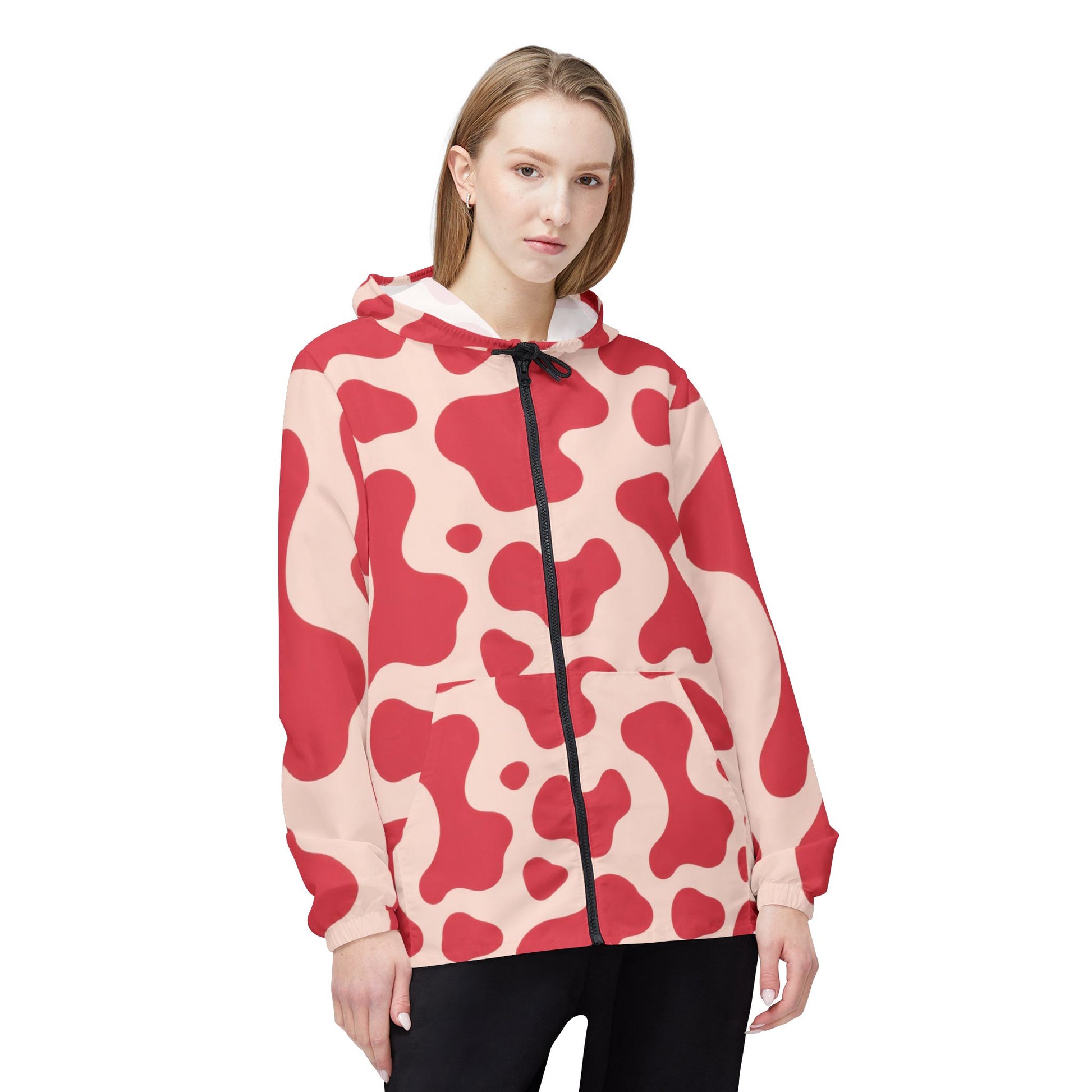 Red Jungle Cow Windbreaker Jacket (AOP), Artsulli - Art is Long, Life is Short, Outerwear, , , , , , , 