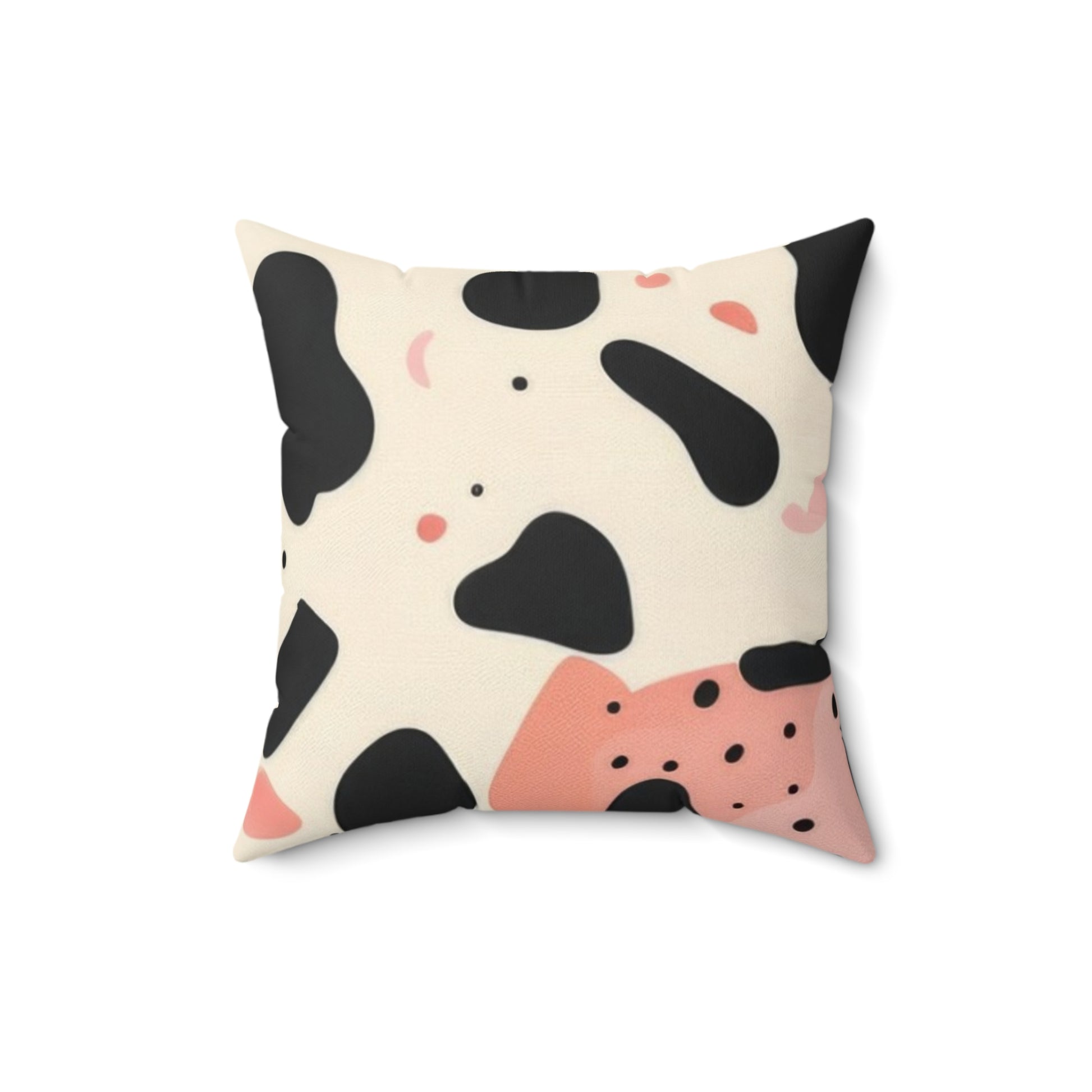Organic Cow Print Cream and Pink Spun Polyester Square Pillow, Artsulli - Art is Long, Life is Short, Home Decor, Size, 16" × 16", , , , , 85858290988017