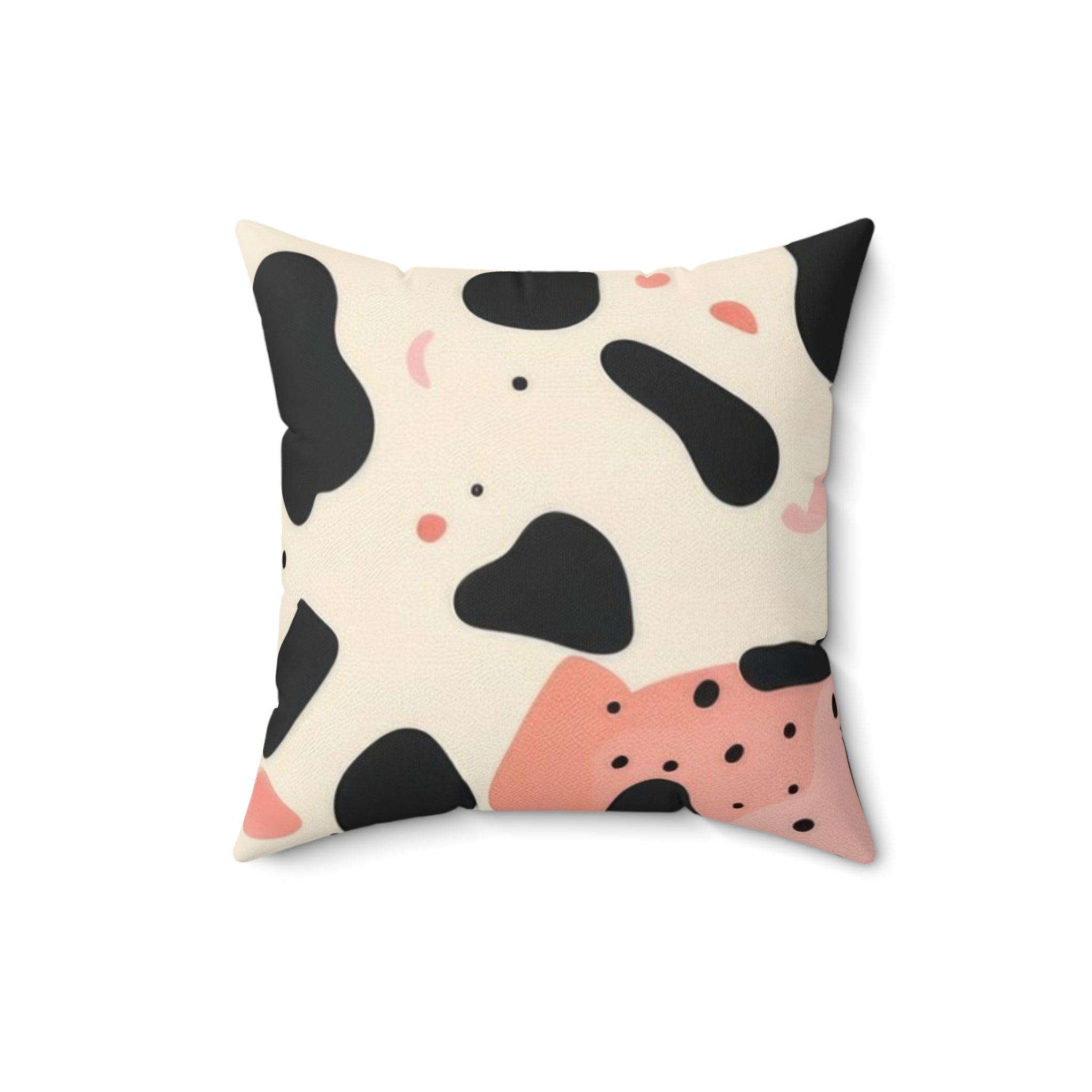 Organic Cow Print Cream and Pink Spun Polyester Square Pillow, Artsulli - Art is Long, Life is Short, Home Decor, Size, 16" × 16", , , , , 85858290988017