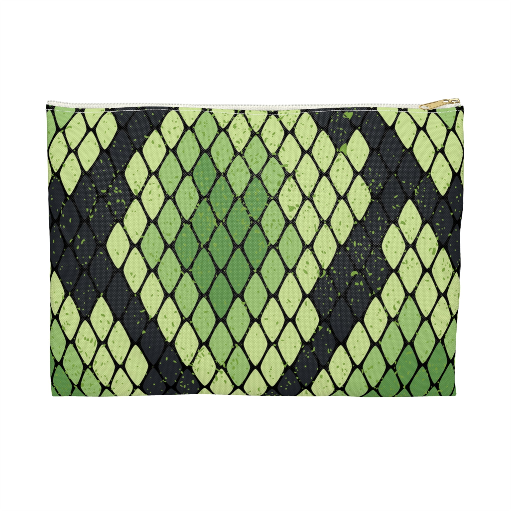 Snake Skin Green and Black Accessory Pouch, Artsulli - Art is Long, Life is Short, Bags, Size, Large, Color, White zipper, , , 11141739722567
