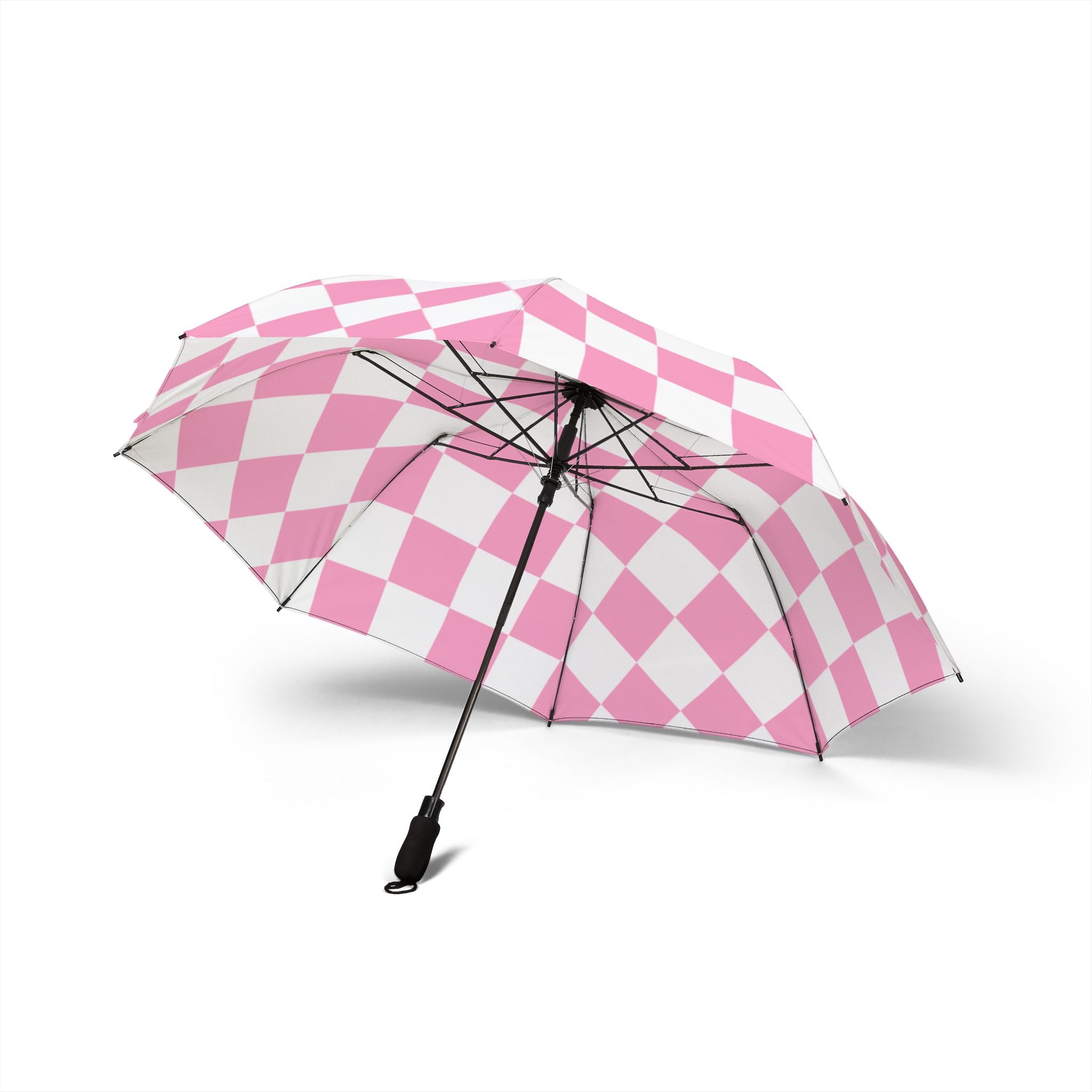 Checkerboard Hot Pink and White Semi-Automatic Foldable Umbrella, Artsulli - Art is Long, Life is Short, Accessories, , , , , , , 