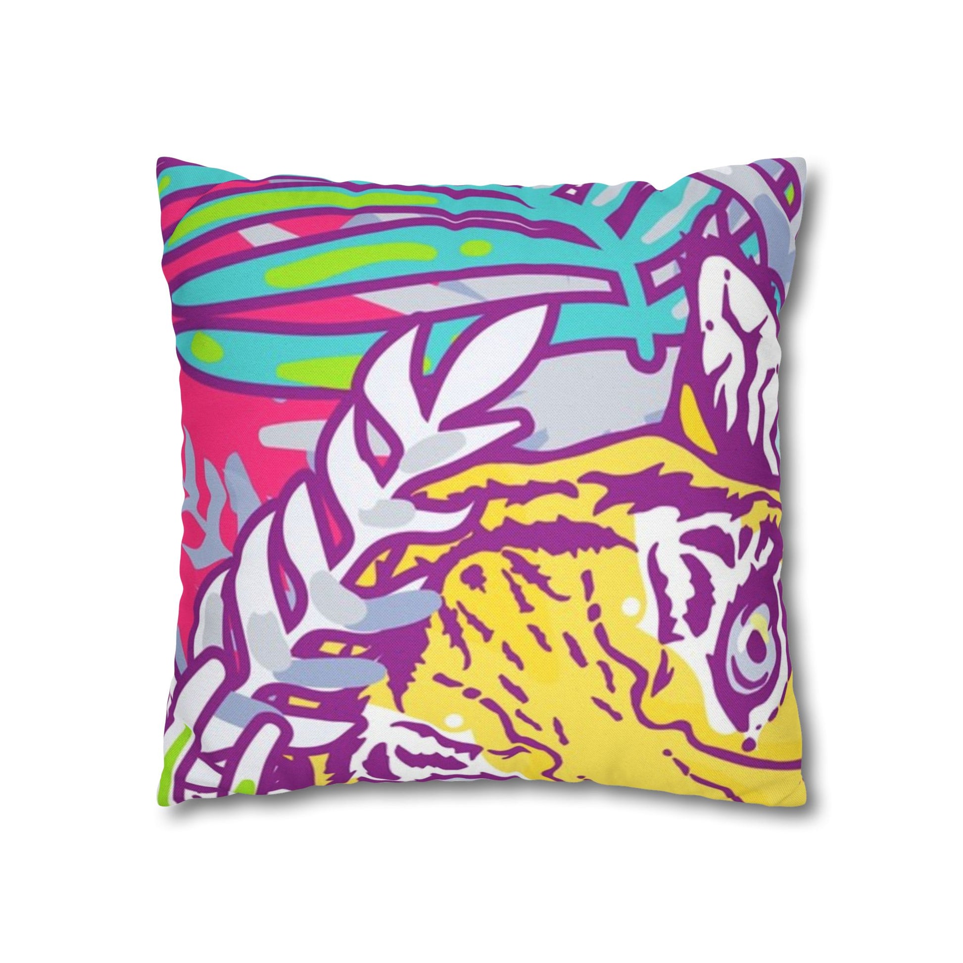 Tropical Floral Tigers Torquise and Purple Spun Polyester Square Pillowcase, Artsulli - Art is Long, Life is Short, Home Decor, , , , , , , 