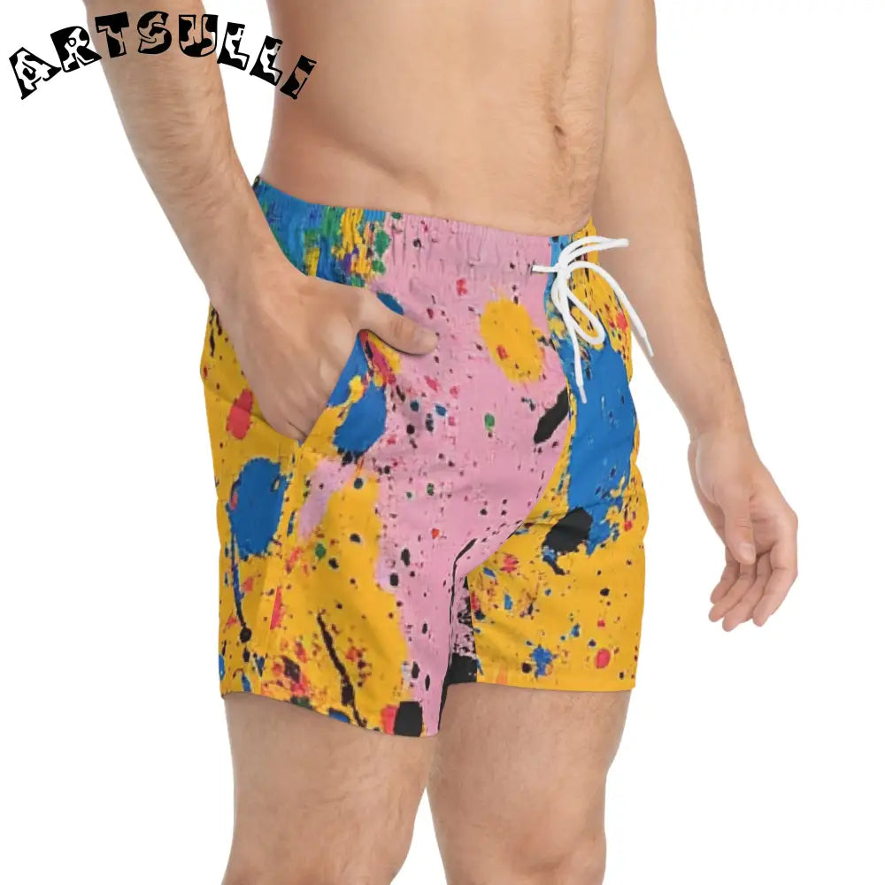 JAKKOUTTHEBXX The Colors Of Paint Splatter Swim Trunks (AOP)