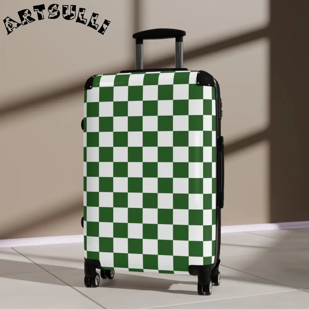 JAKKOUTTHEBXX Checkerboard White and Dark Green Suitcase