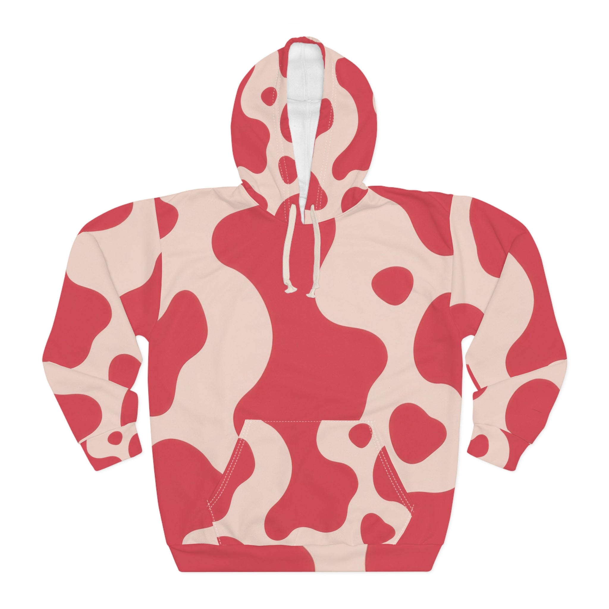 Red Jungle Cow Unisex Pullover Hoodie (AOP), Artsulli - Art is Long, Life is Short, All Over Prints, Size, XS, , , , , 30912877892876980619