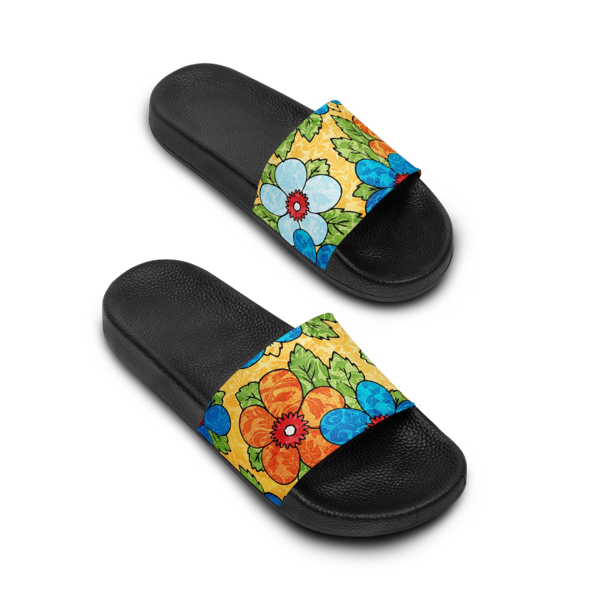 Groovy Yellow Floral Kl Men's Slide Sandals, Artsulli - Art is Long, Life is Short, Shoes, , , , , , , 