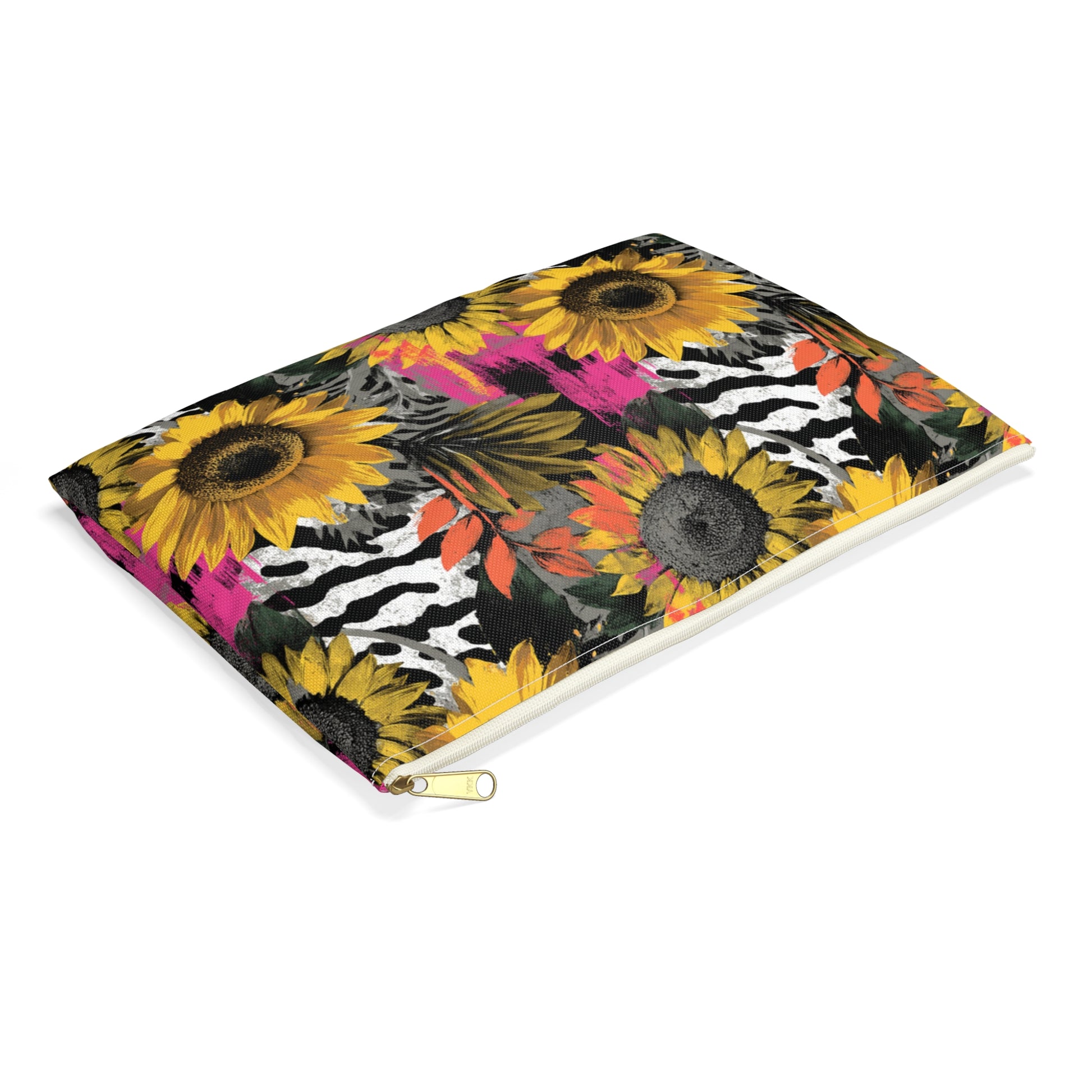 Zebra Stripes x Sunflowers Multi-Color Accessory Pouch, Artsulli - Art is Long, Life is Short, Bags, , , , , , , 