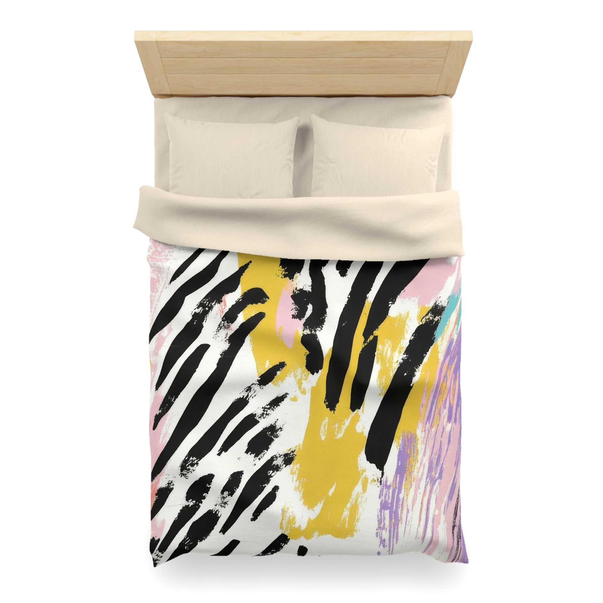 Wild Zebra Stripes x Paint Brush Strokes Multi-Color Microfiber Duvet Cover, Artsulli - Art is Long, Life is Short, Home Decor, , , , , , , 