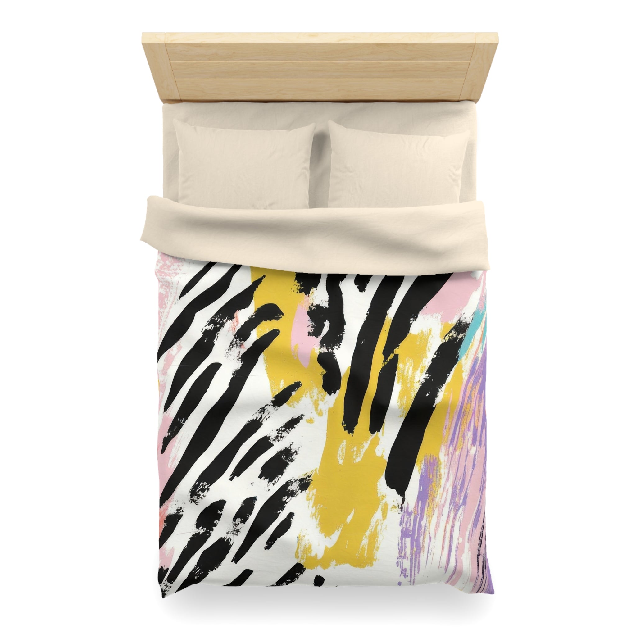 Wild Zebra Stripes x Paint Brush Strokes Multi-Color Microfiber Duvet Cover, Artsulli - Art is Long, Life is Short, Home Decor, , , , , , , 