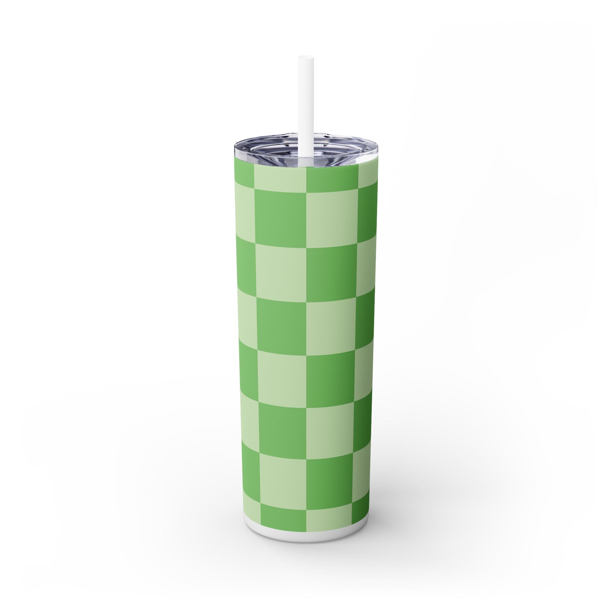 Checkerboard Green Skinny Tumbler with Straw, 20oz, Artsulli - Art is Long, Life is Short, Mug, , , , , , , 