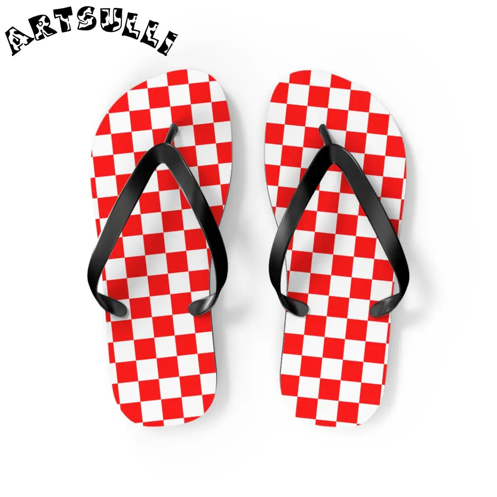 JAKKOUTTHEBXX Checkerboard II Red and White Flip Flops JAKKOUTTHEBXX