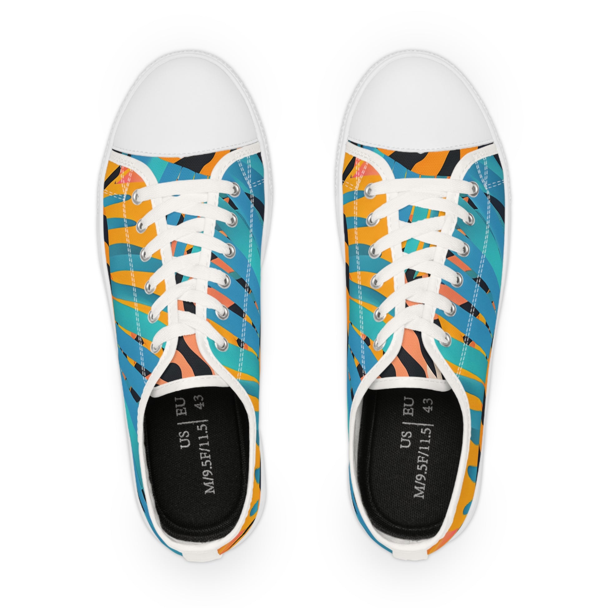 Palm Leaves x Tiger Stripes II Orange and Blue Men's Low Top Sneakers, Artsulli - Art is Long, Life is Short, Shoes, , , , , , , 