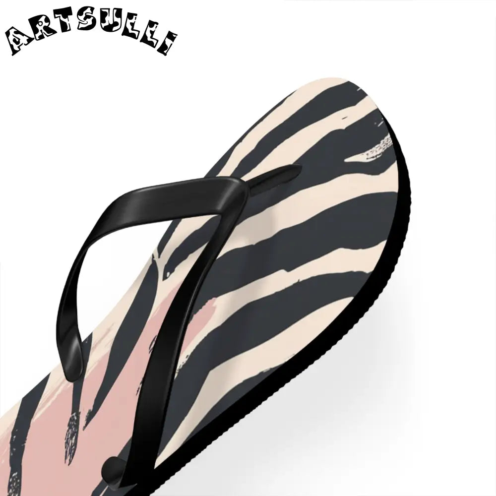 JAKKOUTTHEBXX Abstract zebra print flip flops in two color palettes