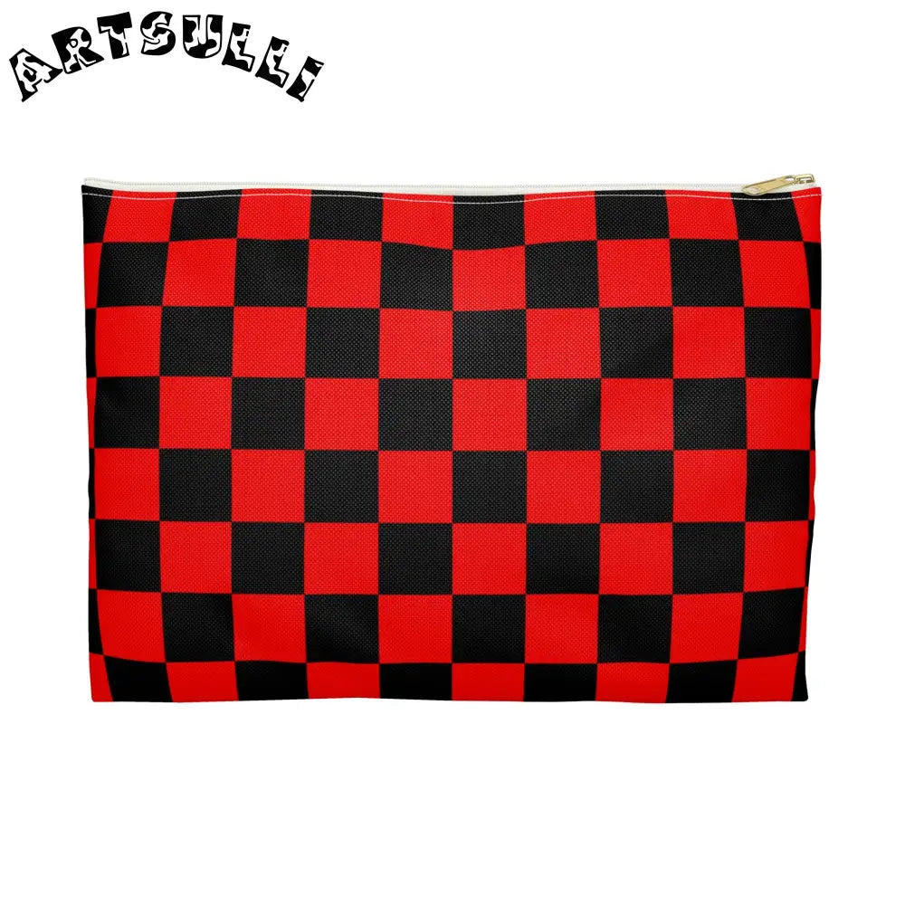 JAKKOUTTHEBXX Checkerboard Red and Black Accessory Pouch