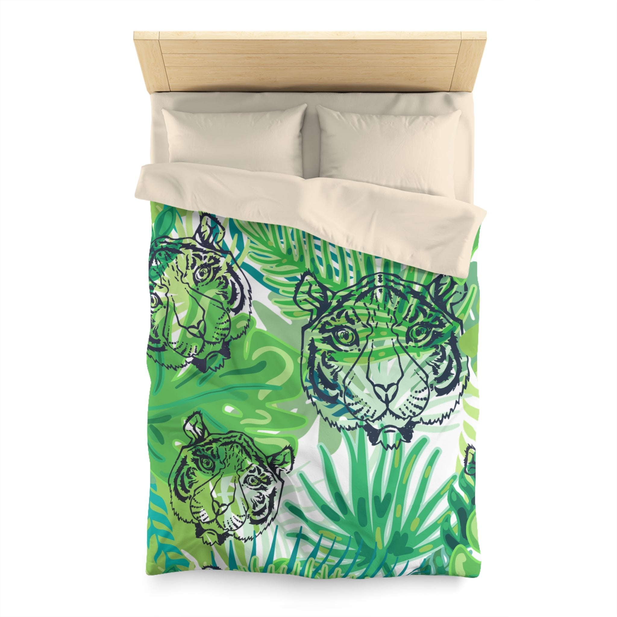Tropical Jungle Tigers Green Microfiber Duvet Cover, Artsulli - Art is Long, Life is Short, Home Decor, , , , , , , 