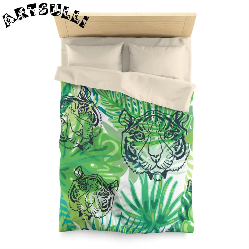 JAKKOUTTHEBXX Tropical Jungle Tigers Green Microfiber Duvet Cover