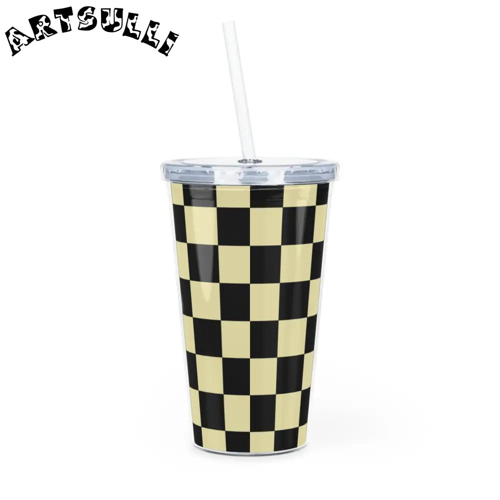 JAKKOUTTHEBXX Checkerboard Black and Yellow Plastic Tumbler
