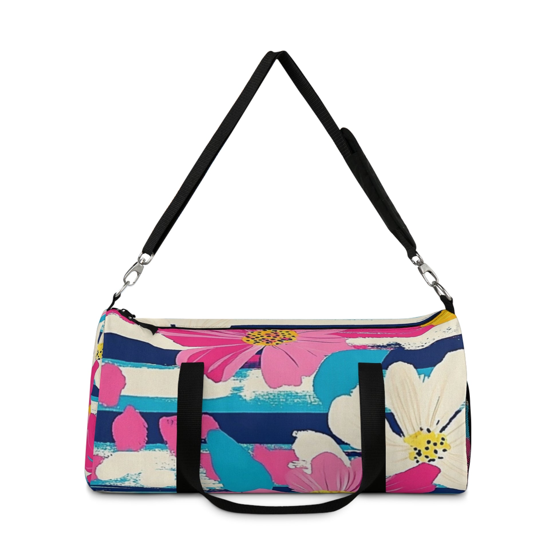 Dayglo Floral Stripes Multi-Color Duffel Bag, Artsulli - Art is Long, Life is Short, Bags, , , , , , , 