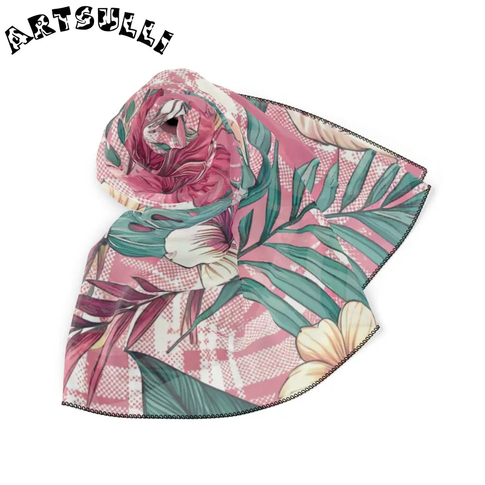 JAKKOUTTHEBXX Plaid x Floral Pink and Green Poly Scarf JAKKOUTTHEBXX