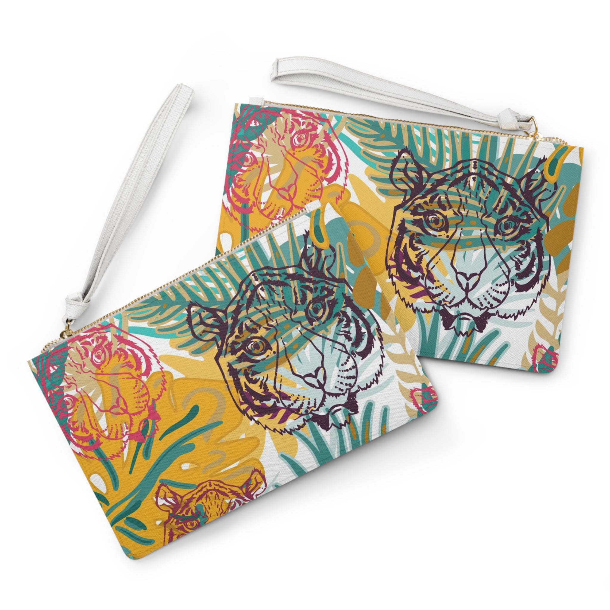 Tropical Jungle Tigers Brown and Green Clutch Bag, Artsulli - Art is Long, Life is Short, Bags, , , , , , , 