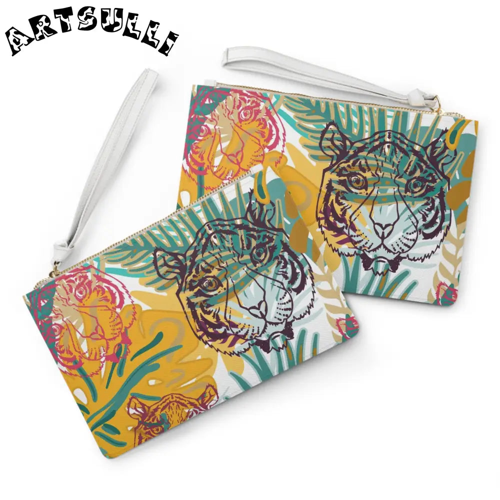 JAKKOUTTHEBXX Tropical Jungle Tigers Brown and Green Clutch Bag