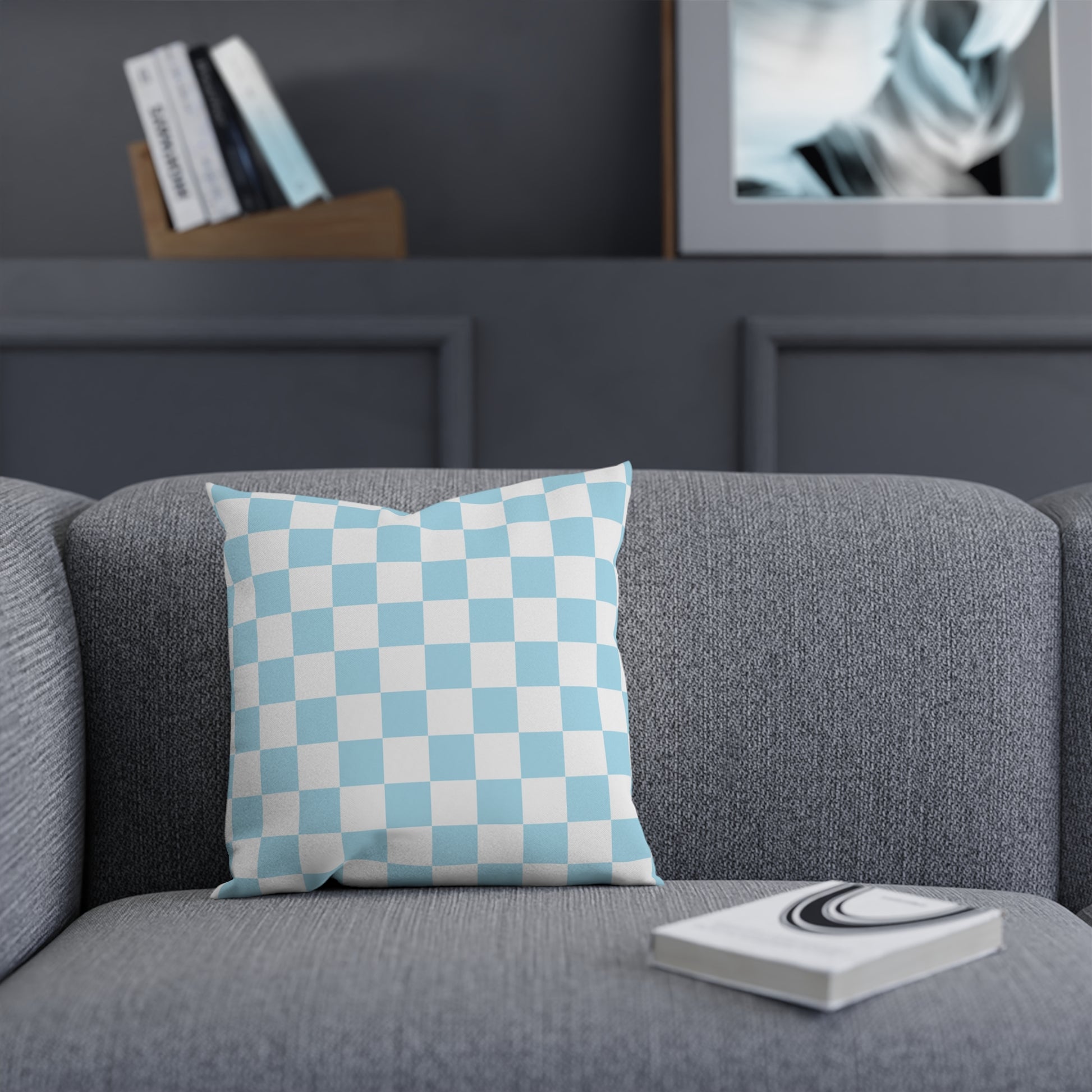 Checkerboard Sky Blue Cushion, Artsulli - Art is Long, Life is Short, Home Decor, , , , , , , 