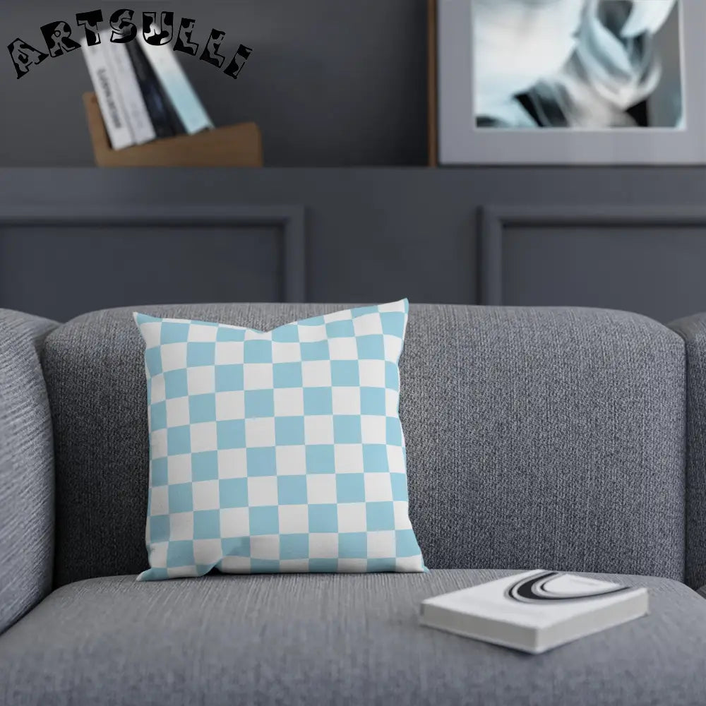 JAKKOUTTHEBXX Checkerboard Sky Blue Cushion JAKKOUTTHEBXX Artsulli