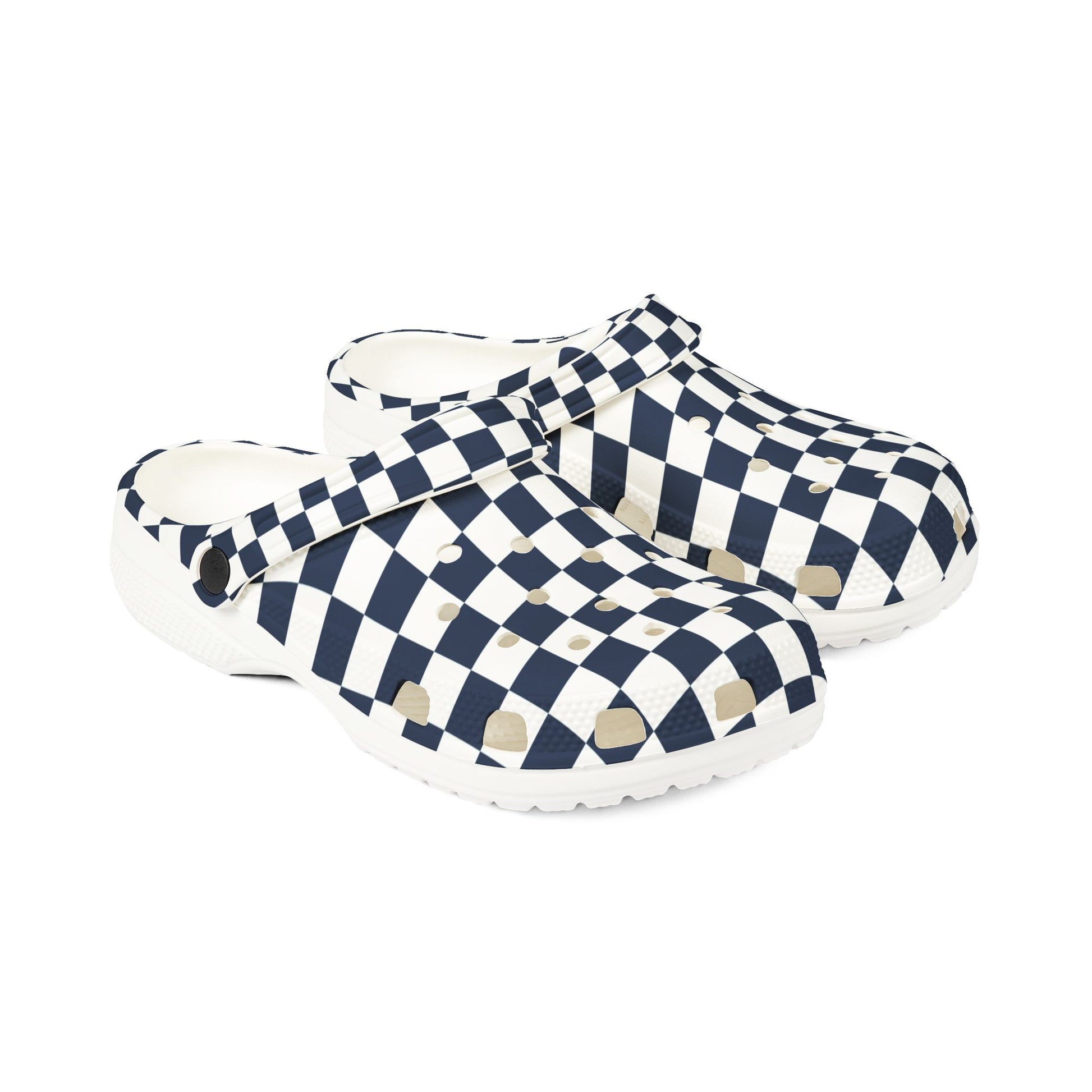 Checkerboard White and Navy Blue EVA Foam Rubber Shoes (AOP), Artsulli - Art is Long, Life is Short, Shoes, , , , , , , 