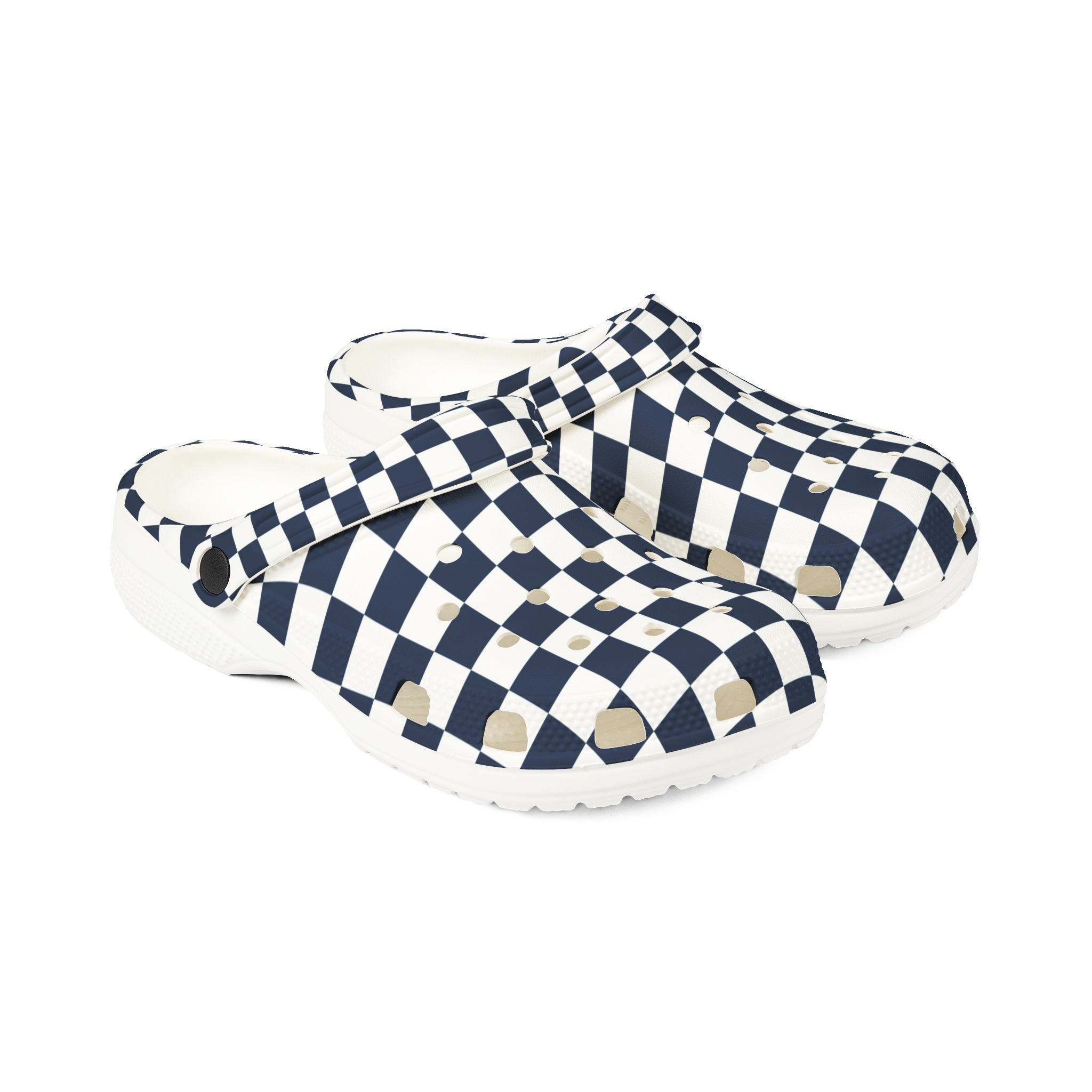 Checkerboard White and Navy Blue EVA Foam Rubber Shoes (AOP), Artsulli - Art is Long, Life is Short, Shoes, , , , , , , 