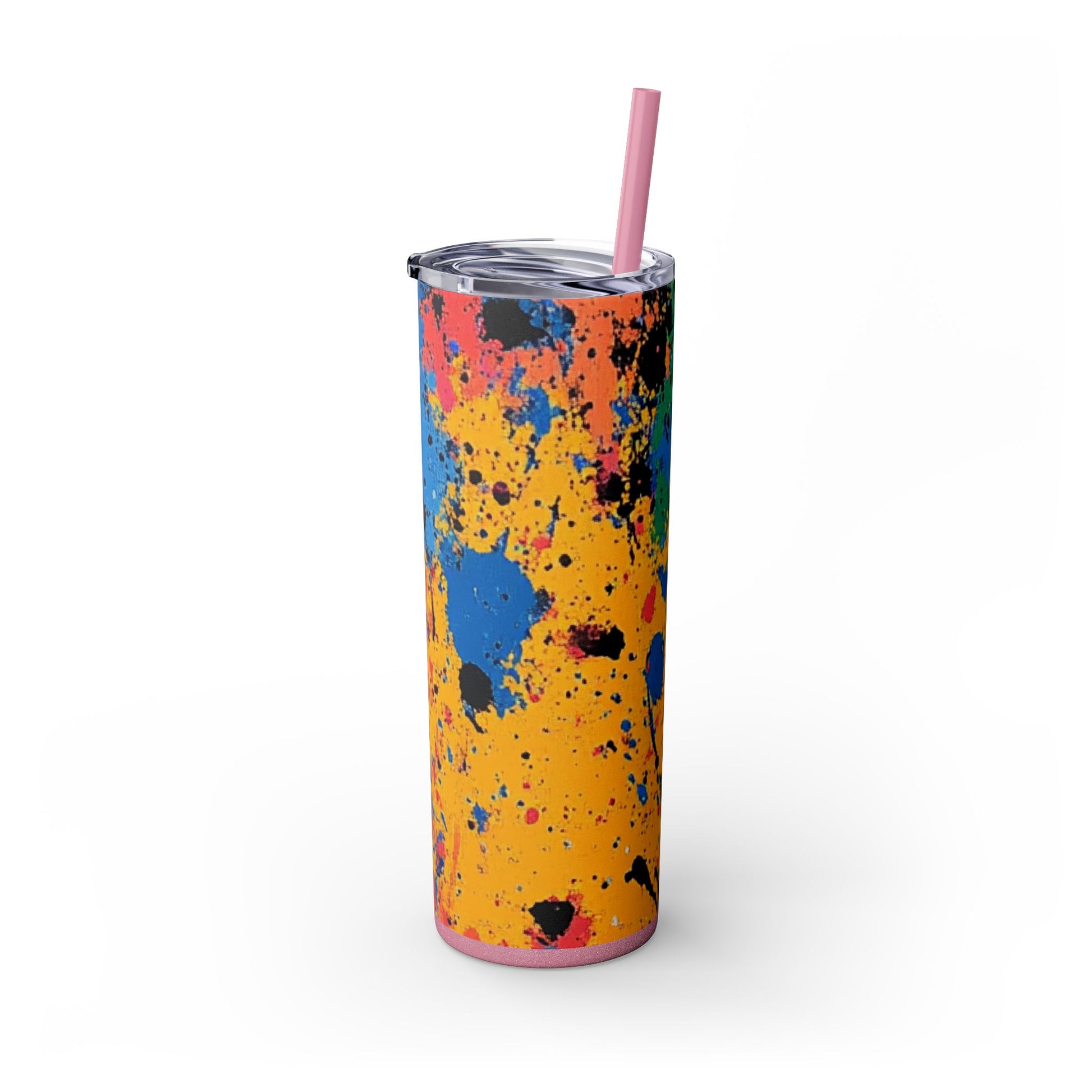 The Colors Of Paint Splatter Skinny Tumbler with Straw, 20oz, Artsulli - Art is Long, Life is Short, Mug, , , , , , , 