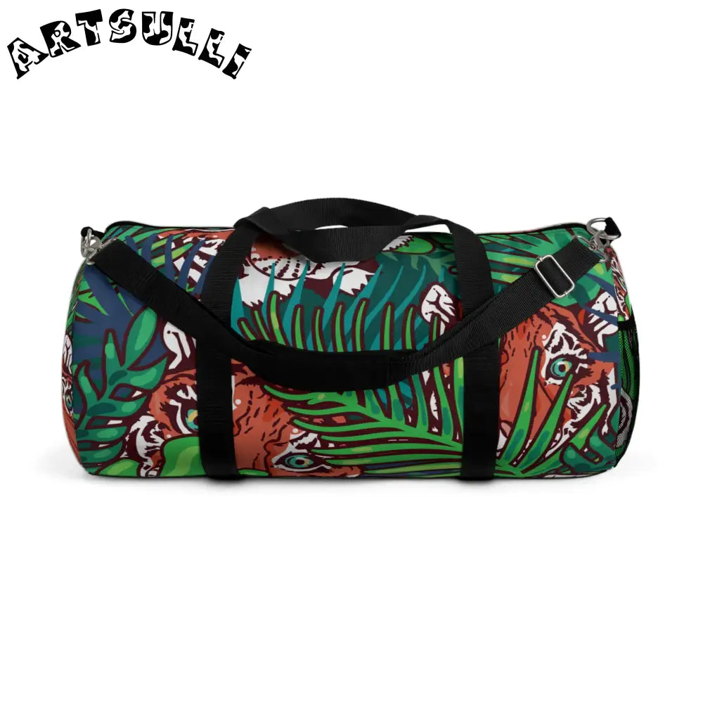 JAKKOUTTHEBXX Tropical Jungle Tigers Blue and Green Duffel Bag