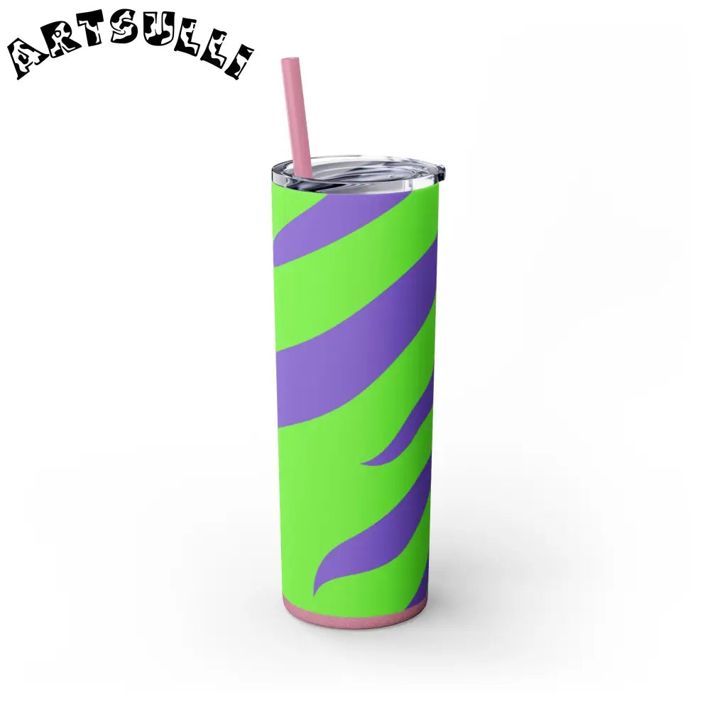 JAKKOUTTHEBXX Tyrannosaurus Print Green and Purple Skinny Tumbler
