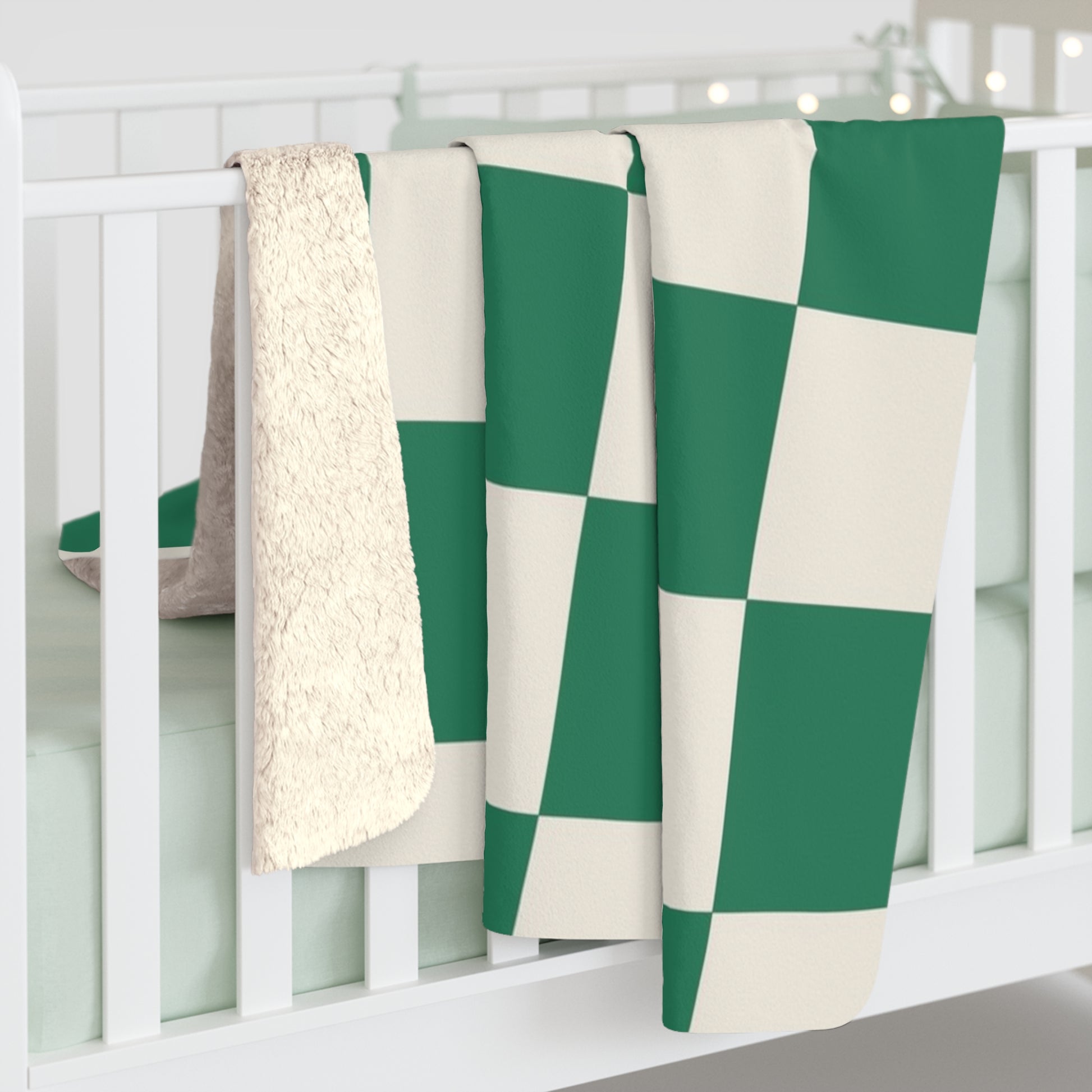 Checkerboard Dark Green Sherpa Fleece Blanket, Artsulli - Art is Long, Life is Short, Home Decor, , , , , , , 
