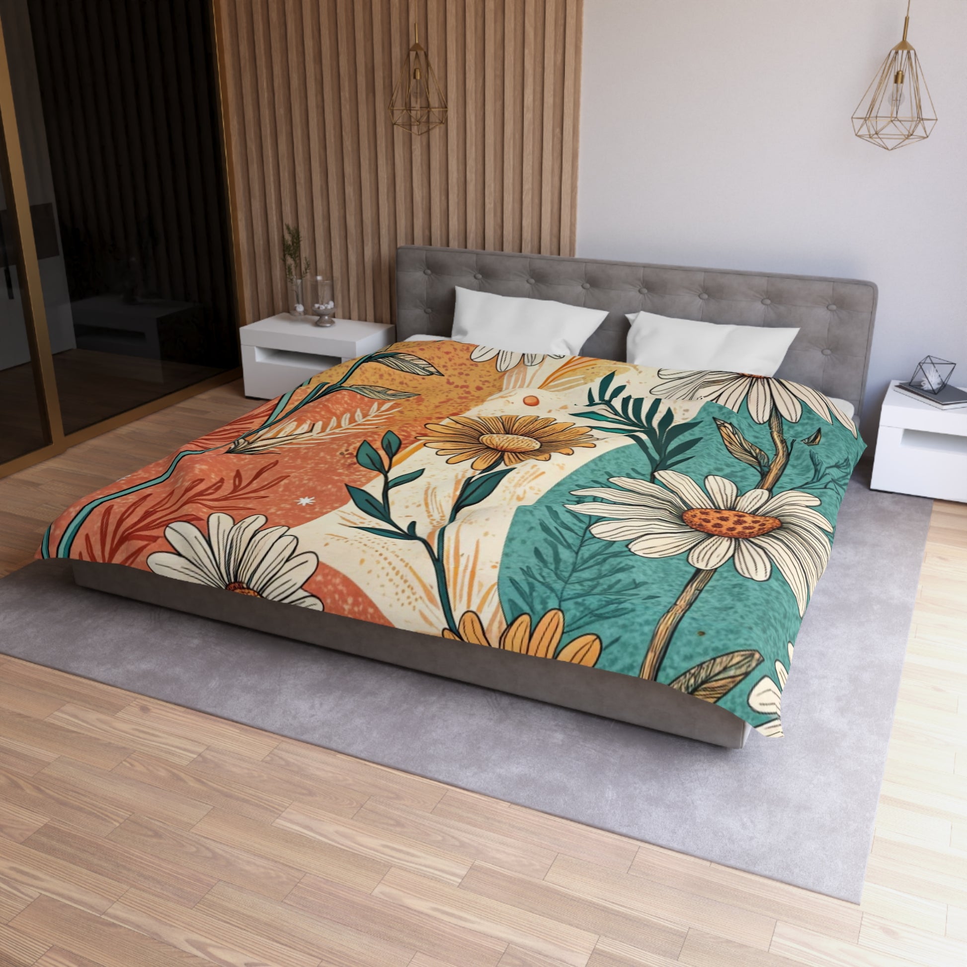 Retro Daisy Dream Microfiber Duvet Cover, Artsulli - Art is Long, Life is Short, Home Decor, , , , , , , 