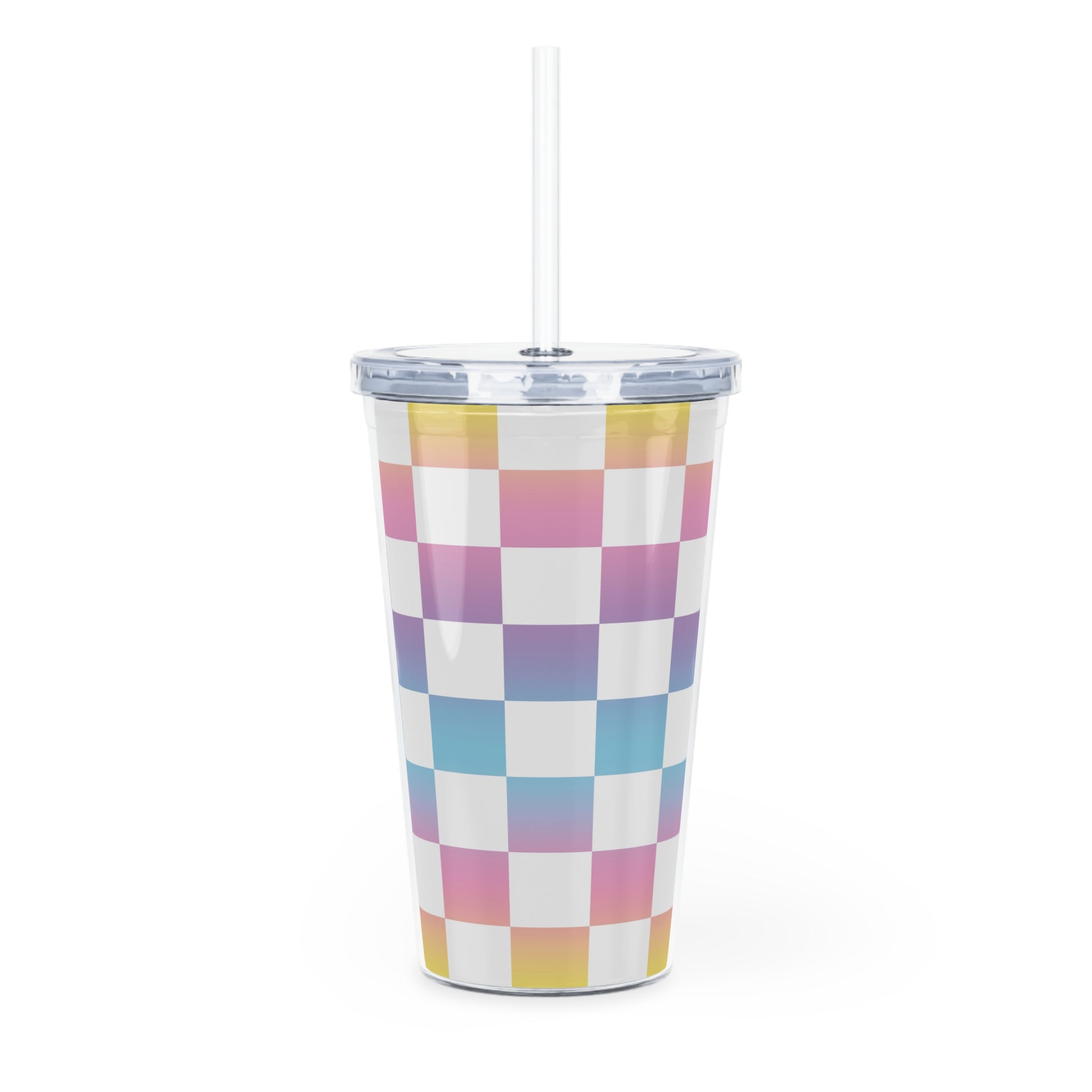 Vaporwave Check Plastic Tumbler with Straw, Artsulli - Art is Long, Life is Short, Mug, , , , , , , 