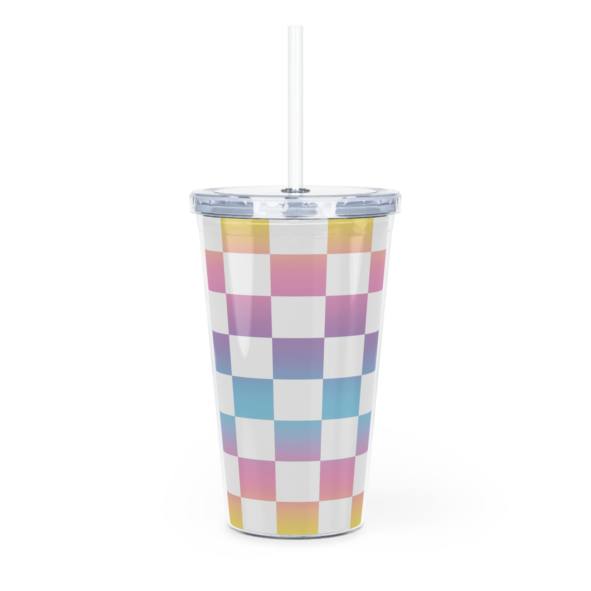 Vaporwave Check Plastic Tumbler with Straw, Artsulli - Art is Long, Life is Short, Mug, , , , , , , 