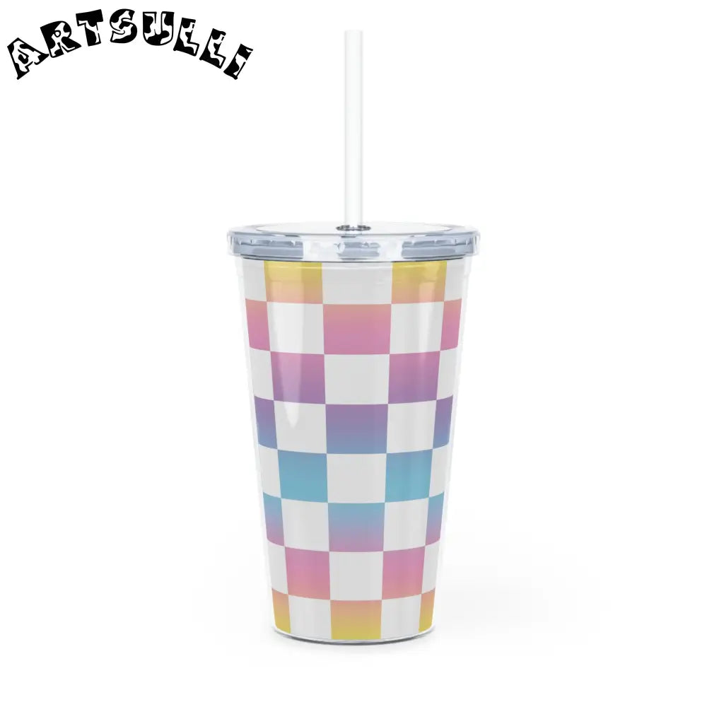 JAKKOUTTHEBXX Vaporwave Check Plastic Tumbler with Straw