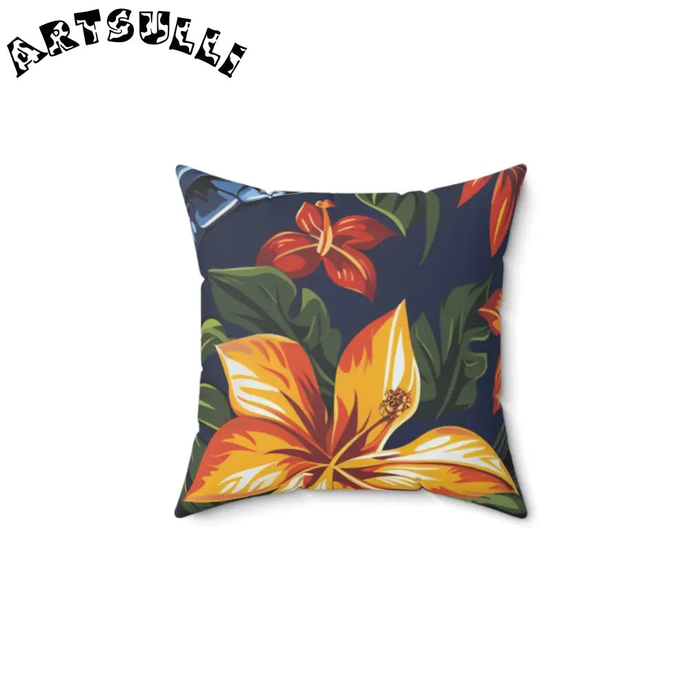 JAKKOUTTHEBXX Tropical Floral Dark Blue Indoor Pillow 2025
