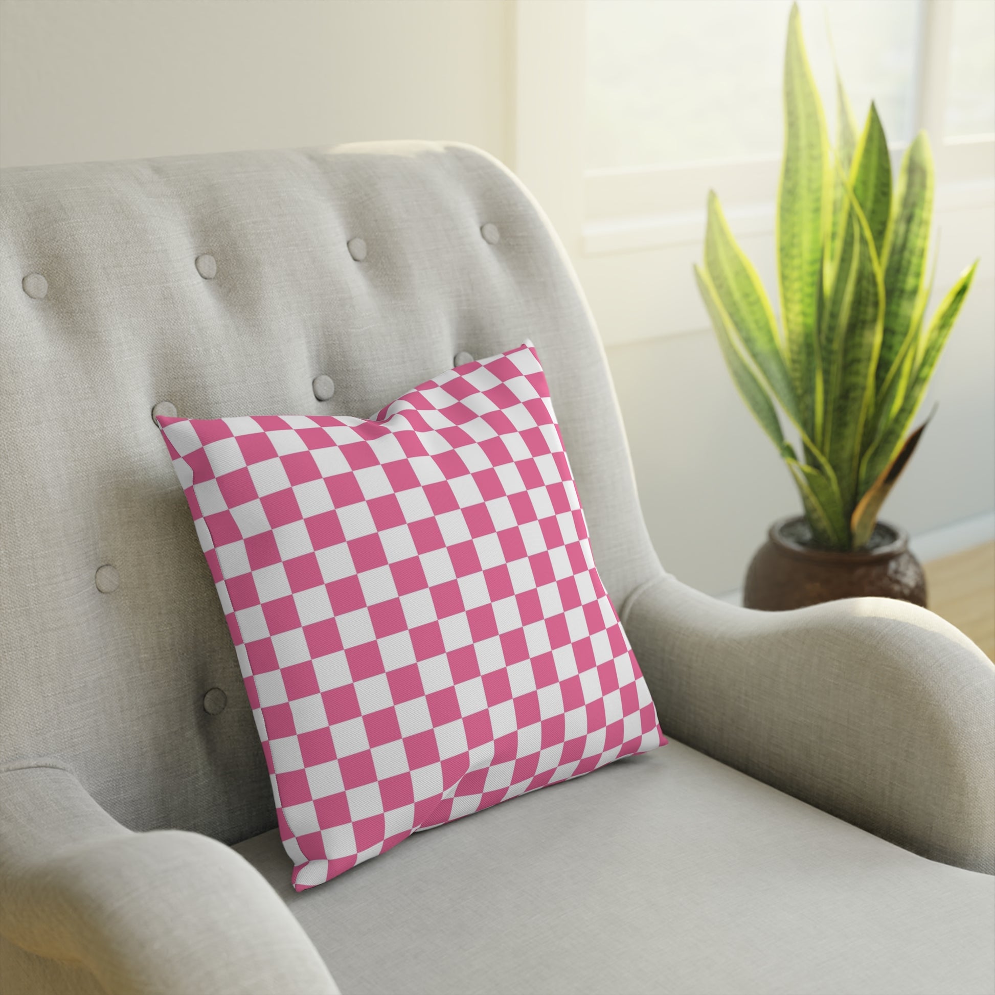Yuyushiki Pink Check Cushion, Artsulli - Art is Long, Life is Short, Home Decor, , , , , , , 