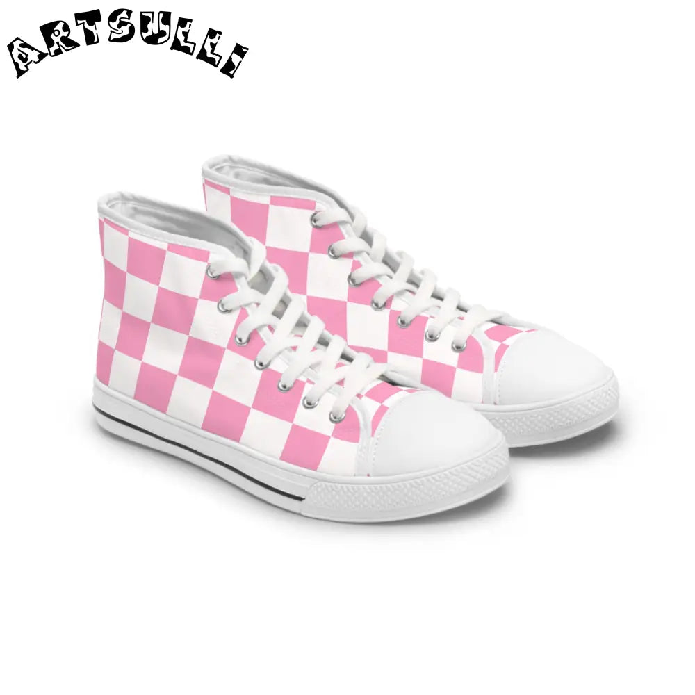 JAKKOUTTHEBXX Checkerboard Hot Pink and White Women’s High Top