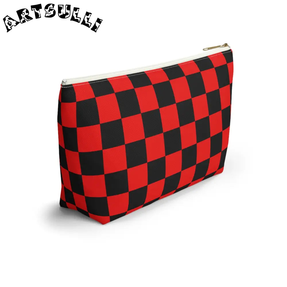 JAKKOUTTHEBXX Checkerboard Red and Black Accessory Pouch w T-bottom