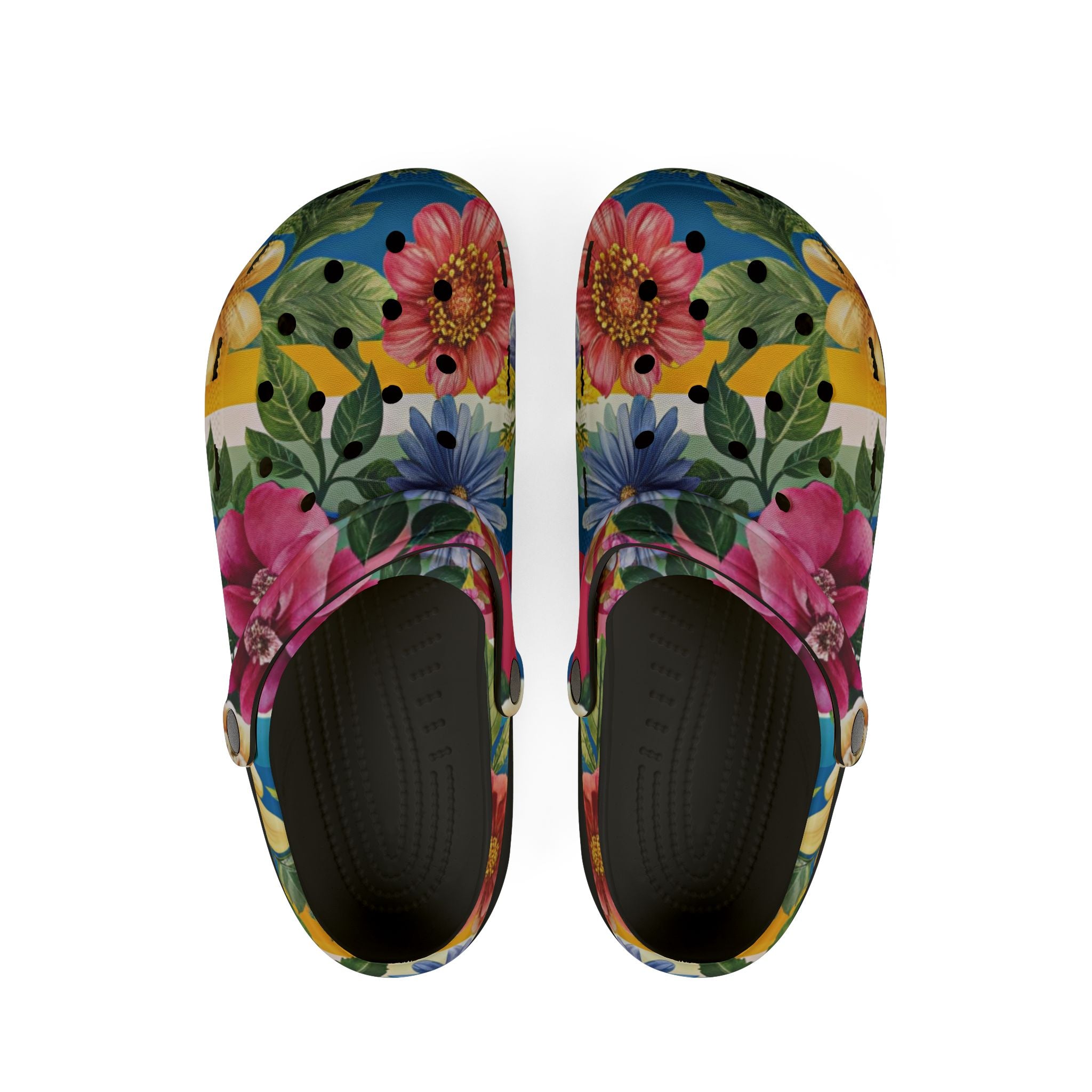 Floral Stripe 4K EVA Foam Rubber Shoes (AOP), Artsulli - Art is Long, Life is Short, Shoes, Size, US 6 (Women's), Color, Black, , , 14829999281681456347