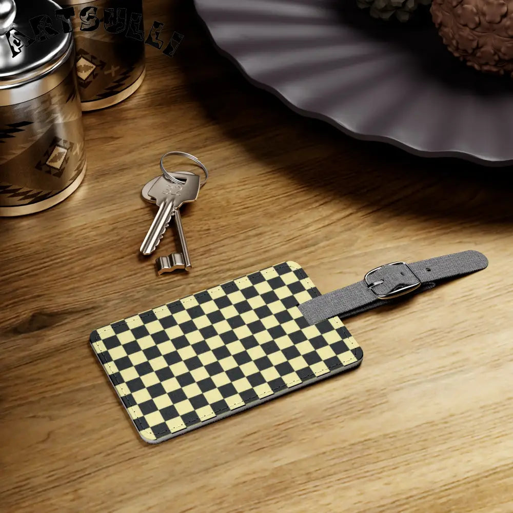 JAKKOUTTHEBXX Checkerboard Black and Yellow Saffiano Polyester