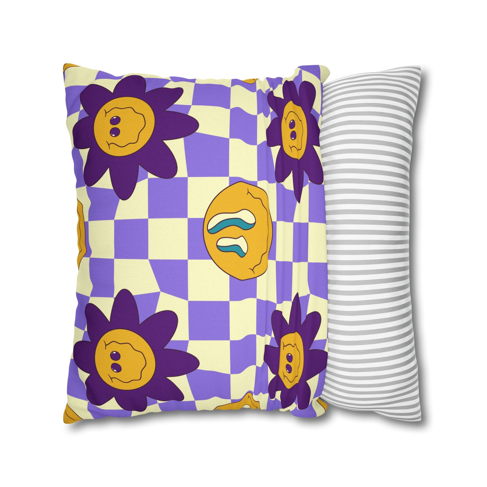 Trippy Flower Power Motifs Spun Polyester Square Pillowcase, Artsulli - Art is Long, Life is Short, Home Decor, , , , , , , 